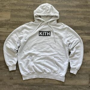 Kith Classic Black Box Logo White Hoodie Size Large